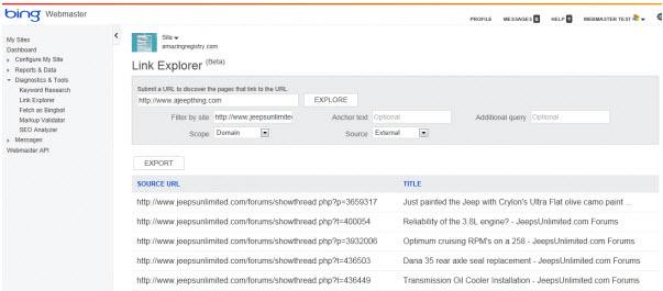 Bing Link Explorer