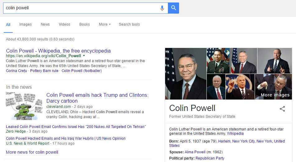 Colin Powell knowledge panel