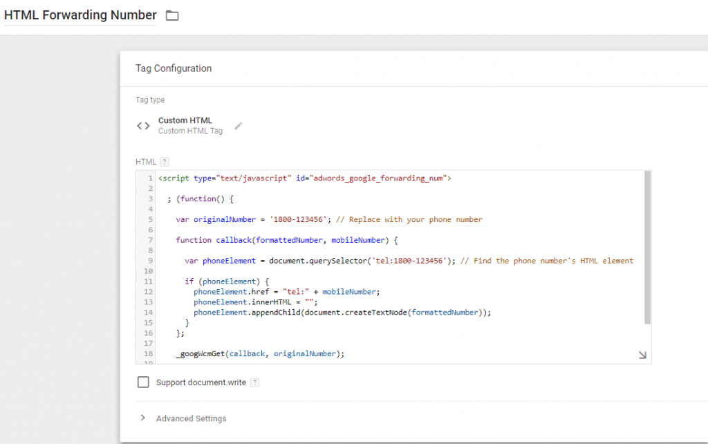 HTML Forwarding Number