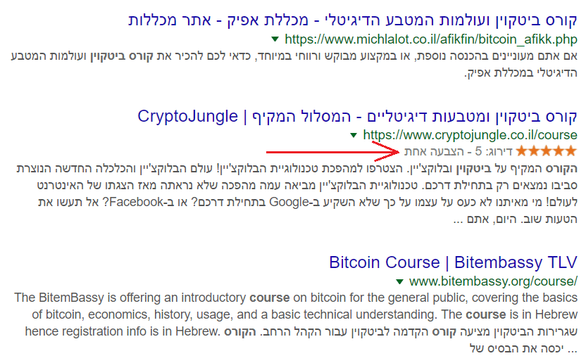 תצוגה עשירה בתוצאות החיפוש