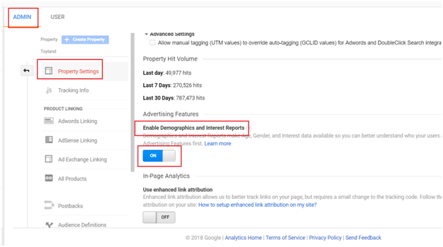 פתיחת דוחות Enable Demographics and Interest Reports