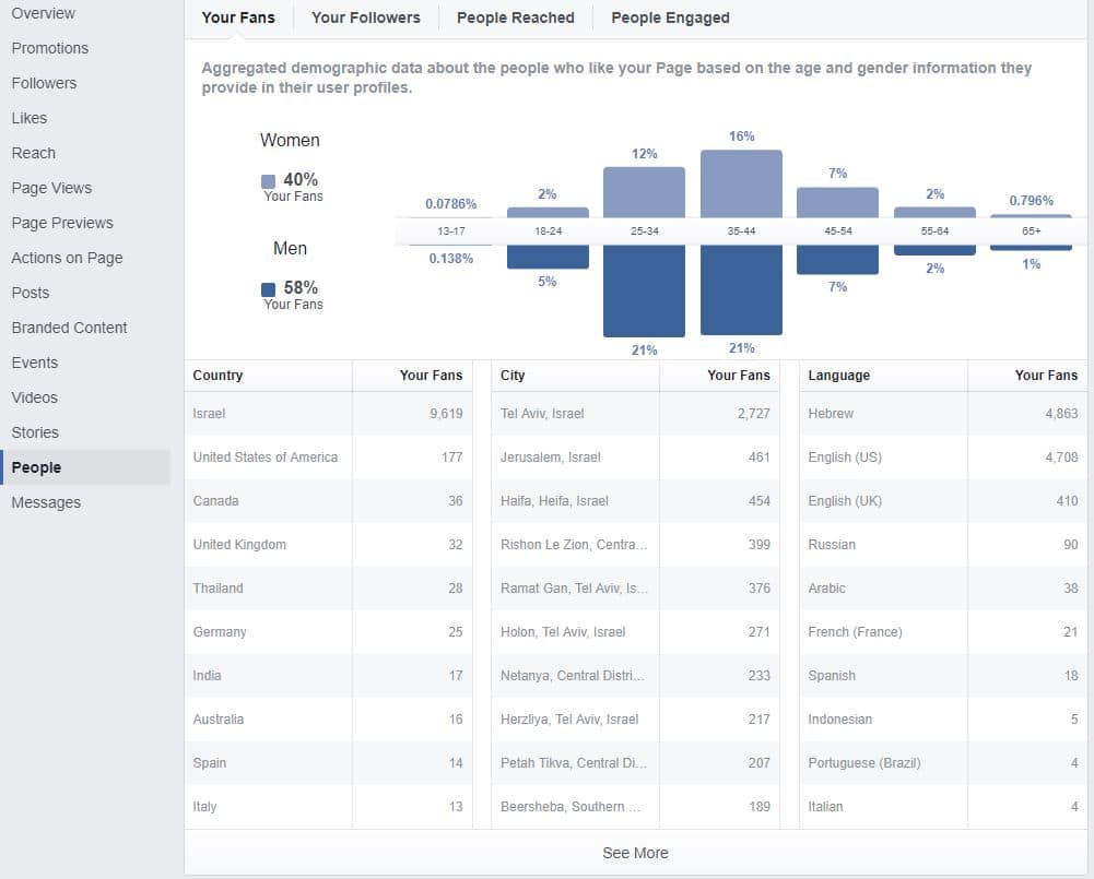 נתונים דמוגרפים על עוקבים בפייסבוק