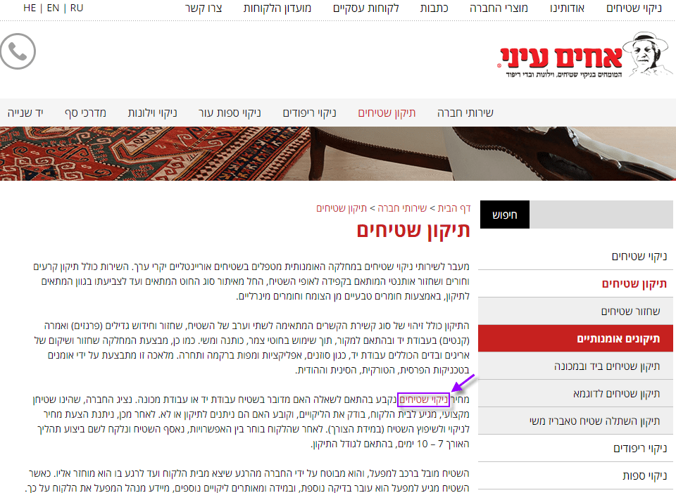 קישור פנימי דוגמא